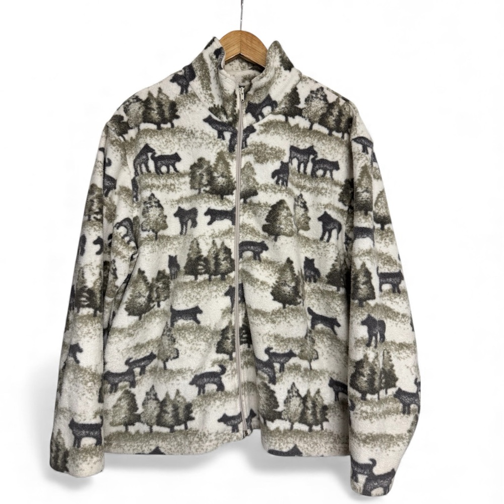 Women's Fleece Jacket with wolf Print